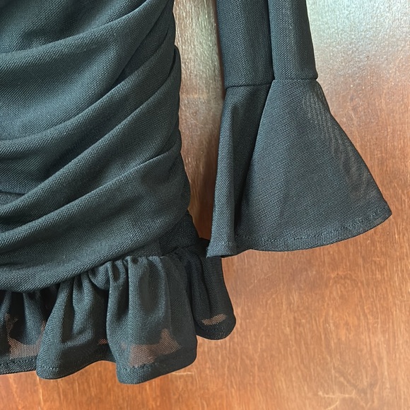 Body Con Oh Polly Ruched Mesh Black Dress :) Size UK 4 US 0 - Picture 4 of 5